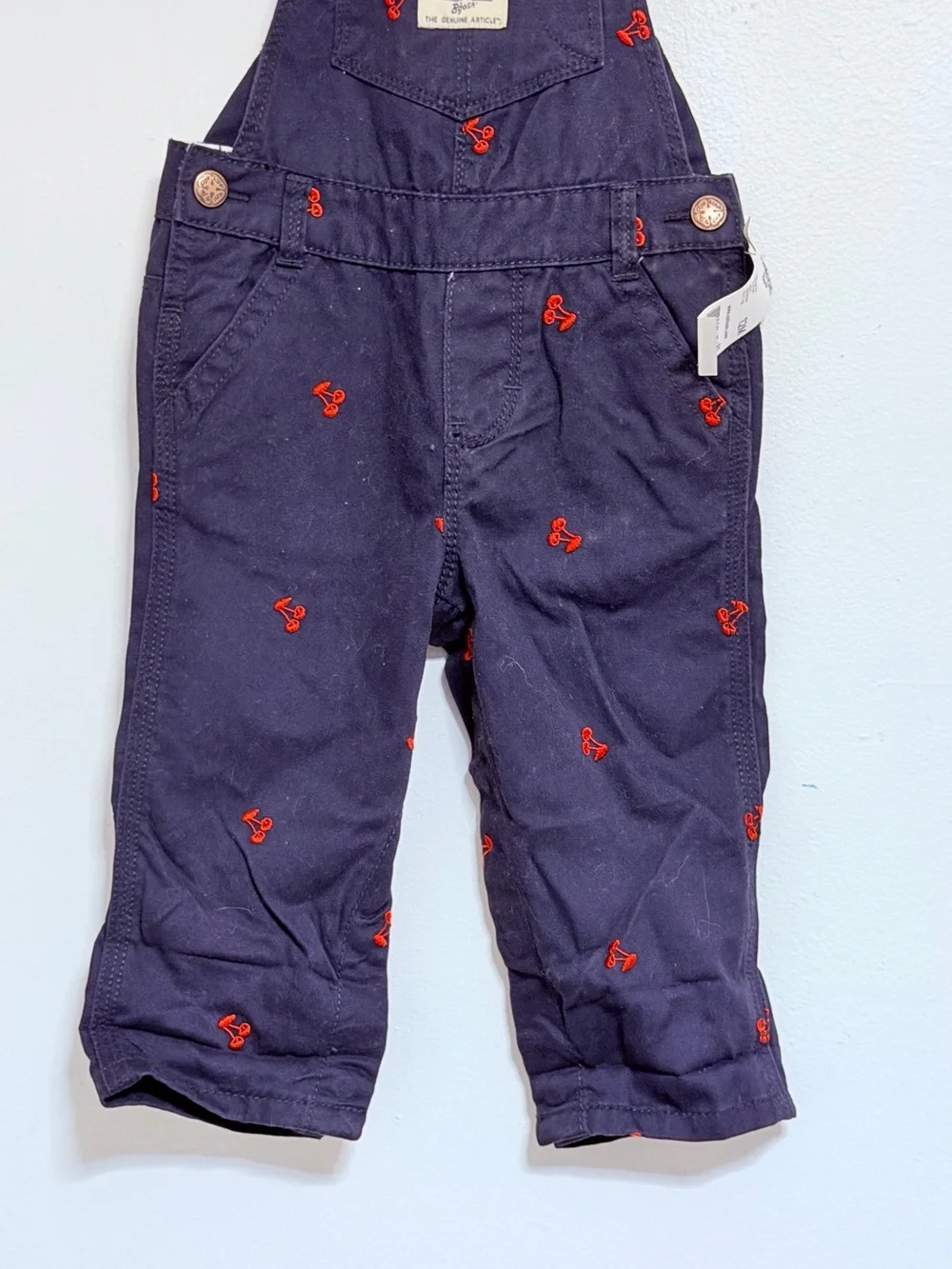 OshKosh Baby/Toddler Denim Overalls Dark Blue with Cherries Size 12 Months NWT